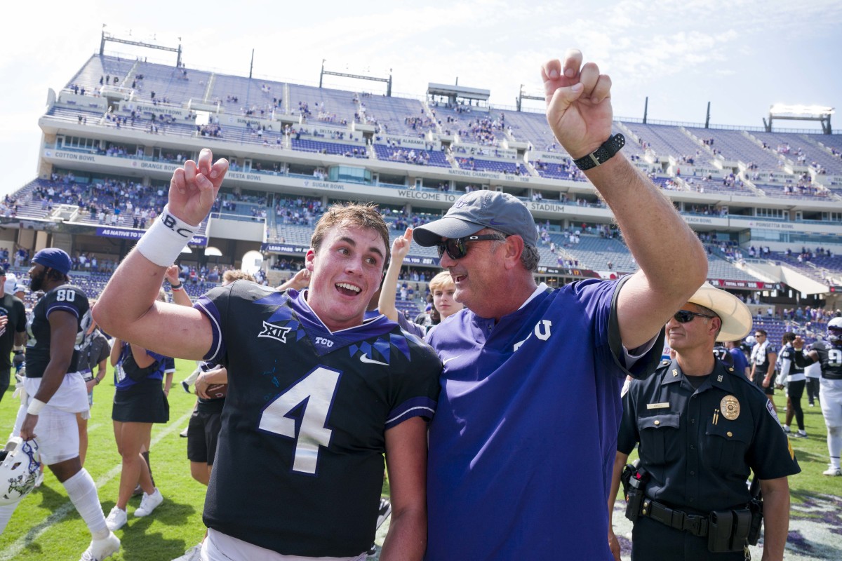 TCUquarterback Chandler Morris and head coach Sonny Dykes.